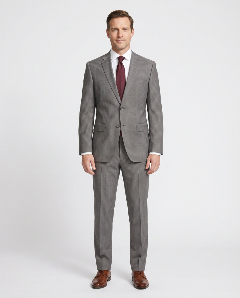 XXL相当 HUGO BOSS スーツ セットアップ REDA Super110 Hugo Boss Super 110s Pinstriped Grey Notch Lapels Wool 2-Button