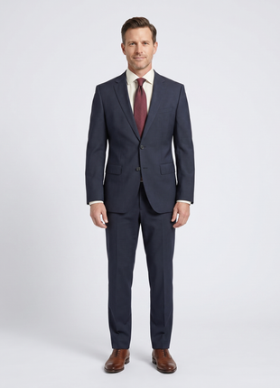 Hugo Boss Slim Fit Tonal Navy Micro-Check Notch Lapel Two Button Wool Suit