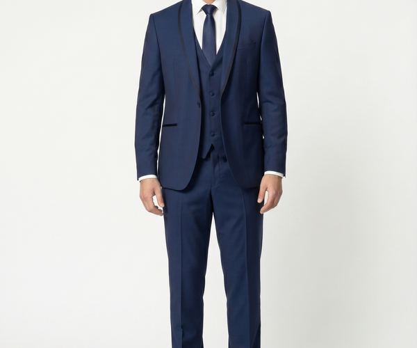 スーツ3P COOL STRUTTIN' & CO. Navy / Black Corneliani Mens Blue With Black Trim Fully-Canvassed Shawl Lapel
