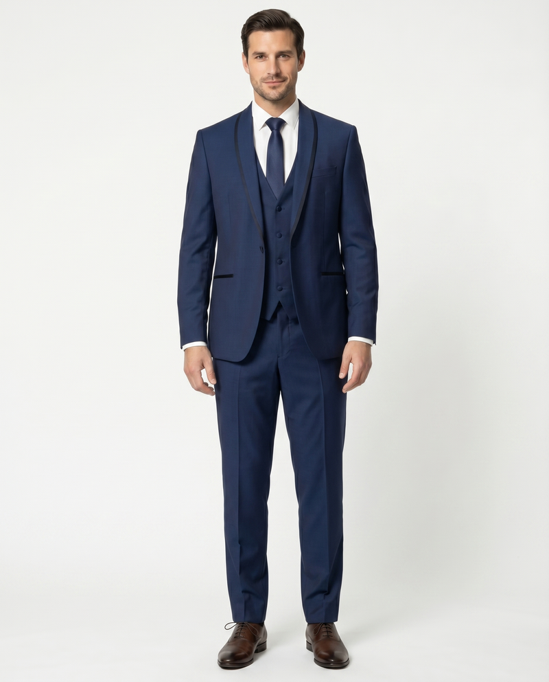 Corneliani Mens Blue With Black Trim Fully-Canvassed Shawl Lapel