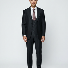 Beragamo Elegant Men's Solid Black 100% Wool Classic Fit Suit - The Suit Depot