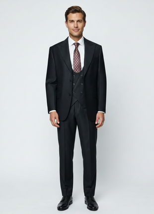 Beragamo Elegant Men's Solid Black 100% Wool Classic Fit Suit - The Suit Depot