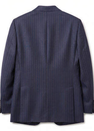 Atica Navy & Orange Pinstripe Slim Fit Peak Lapel Half-Canvassed 2 Button Wool Suit