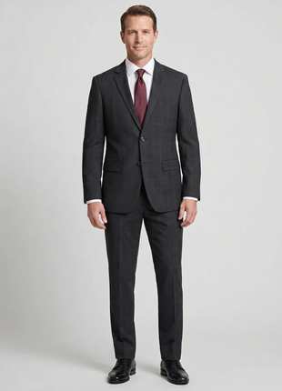 Caravelli Mens Black Plaid Slim Fit 2 Piece Suit