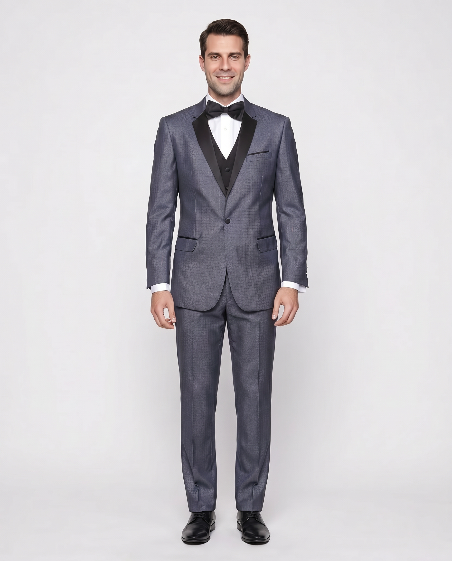 Mens Modern Fit Blue Sharkskin Plaid Three Piece One ButtonTuxedo Tux Suit, 38 / Short Mens Modern Fit Blue Sharkskin Plaid Three Piece One ButtonTuxedo Tux Suit, 38 / Short