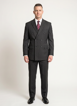 Steven Land Classic Fit Charcoal Gray Check Two Button Wool Suit