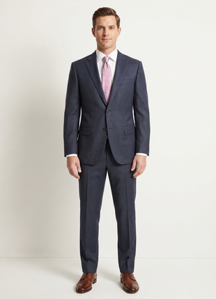 Men's Napoli Classic Fit Blue Plaid 2 Button 100% Italian Loro Piana Wool Suit