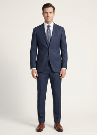 Italiano Men's Blue Sharkskin Ermenegildo Zegna Cloth Wool Slim Fit Suit