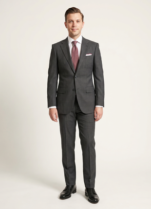 Mens Napoli Slim Fit Gray Glen Plaid Half Canvassed Marzotto Wool Suit