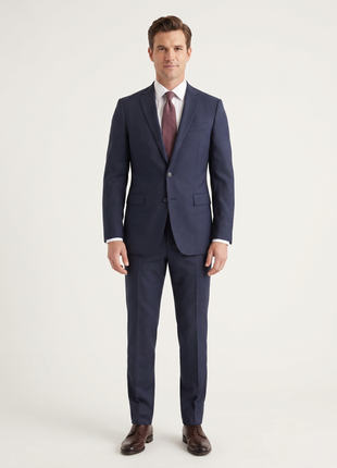 Mens Slim Fit Navy Blue Check Two Button Wool Suit
