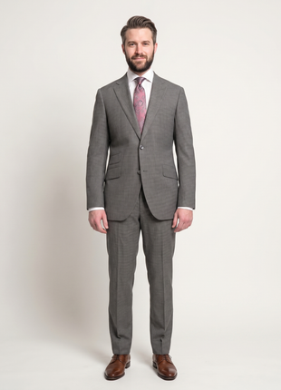 Napoli Slim Fit Gray Check Half Canvassed Marzotto Wool Suit Slanted Pockets