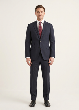 Napoli Slim Fit Navy Blue Tonal Check Half Canvassed Marzotto Wool Suit