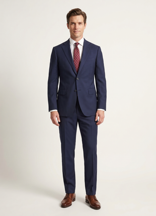 Napoli Slim Fit Solid Navy Blue Two Button Half Canvassed Guabello Wool Suit - The Suit Depot