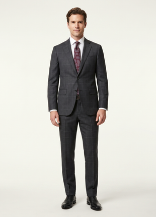 Napoli Slim Fit Charcoal Gray Windowpane Two Button Half Canvassed Wool Suit