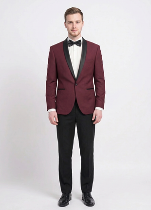 Men's Slim Fit Burgundy 1 Button Shawl Lapel Tuxedo Jacket & Pants - The Suit Depot