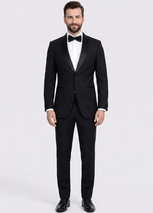 Blujacket Mens Black Shawl Lapel Zignone Wool Slim Fit Tuxedo