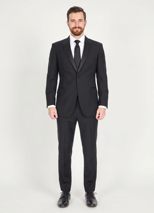 Blujacket Mens Black Peak Lapel Zignone Wool Regular Fit Tuxedo - The Suit Depot