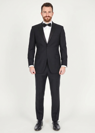 Blujacket Mens Black Italian Zignone Wool Trim Fit Notch Lapel One Button Tuxedo - The Suit Depot