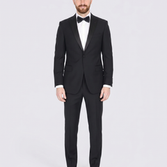 Blujacket Mens Black Peak Lapel Zignone Wool Slim Fit Tuxedo - The Suit Depot