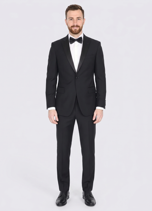 Blujacket Mens Black Peak Lapel Zignone Wool Slim Fit Tuxedo - The Suit Depot