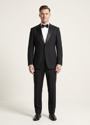 Giorgio Armani Solid Black With Satin Notch Lapel Classic Fit 2-Button Wool Cashmere Tuxedo 36S