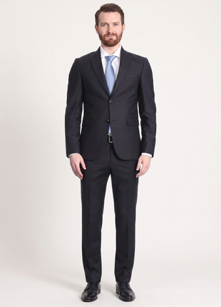 Carducci Mens Solid Black Textured Wool Blend Slim Fit Suit With Peak Lapels - The Suit Depot