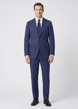 Atica Navy Pinstripe Classic Fit Peak Lapel Half-Canvassed 2 Button Wool Suit