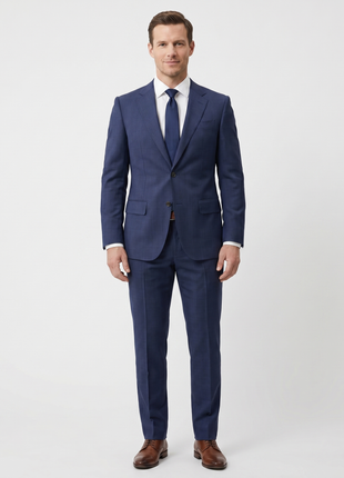 Atica Navy Windowpane Slim Fit Notch Lapel Half-Canvassed Reda Wool 2-Button Suit