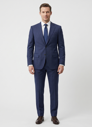 Atica Navy Windowpane Classic Fit Notch Lapel Half-Canvassed Reda Wool 2-Button Suit