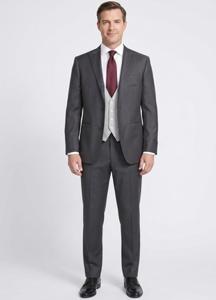 Corneliani Collection Mens Charcoal and Gray Mixed Pattern Peak Lapel Slim Fit 3-Piece Wool Blend Suit - 44R
