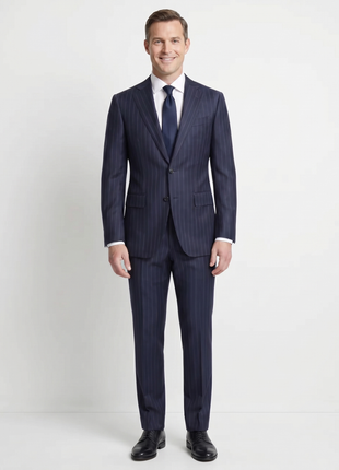 Atica Navy Pinstriped Classic Fit Half-Canvassed Reda Wool 2-Button Suit