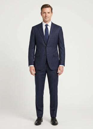 Atica Navy Pinstriped Slim Fit Half-Canvassed Reda Wool 2-Button Suit
