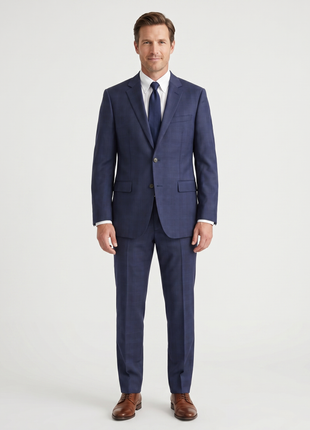 Atica Navy Plaid Classic Fit Half-Canvassed Notch Lapel 2-Button Wool Suit