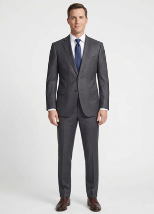 Atica Charcoal Gray Pinstriped Classic Fit Half-Canvassed Reda Wool 2-Button Suit