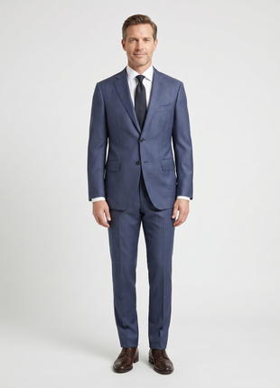 Isaia Mens Blue Windowpane Fully-Canvassed Notch Lapel Classic Fit 2-Button Wool Suit - 44L