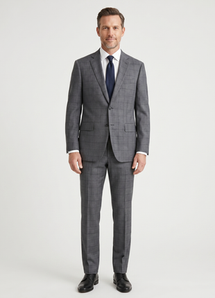 Isaia Mens Charcoal Windowpane Fully-Canvassed Notch Lapel Classic Fit 2-Button Wool Suit - 44L