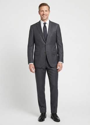 Isaia Mens Charcoal Gray Pinstripe Fully-Canvassed Notch Lapel Slim Fit 2-Button Wool Suit - 44L