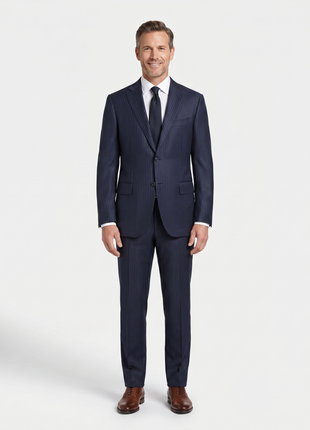 Isaia Mens Navy Pinstripe Fully-Canvassed Notch Lapel Slim Fit 2-Button Wool Suit - 44L