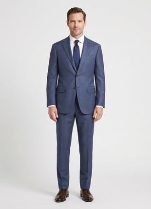 Isaia Mens Blue Windowpane Fully-Canvassed Notch Lapel Slim Fit 2-Button Wool Suit - 44L