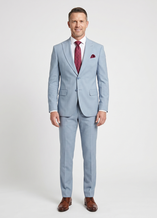 Romaster Mens Solid Light Blue Slim Fit Stretch Wool Blend Suit