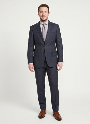 Giorgio Cosani Classic Fit Subtle Blue Windowpane Two Button Stretch Wool Suit