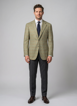 Sartoria Partenopea Men's Green Windowpane Wool Cashmere Blend Sport Coat 42R