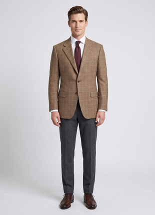 Sartoria Partenopea Men's Brown Windowpane Wool Blend Sport Coat 46R