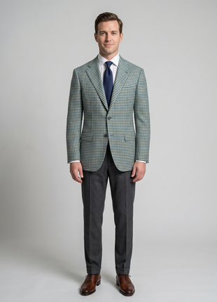 Sartoria Partenopea Men's Green and Blue Gingham Check 100% Wool Sport Coat 40R