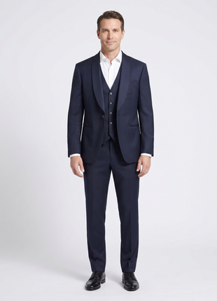 Canali Dark Blue Slim Fit Canvassed Shawl Lapel Wool 3-Piece Suit 44R