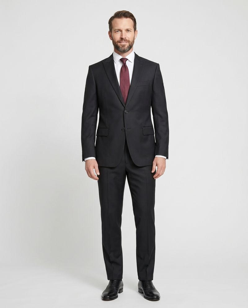 Versace Collection Mens Solid Black Peak Lapel Slim Fit 2-Button
