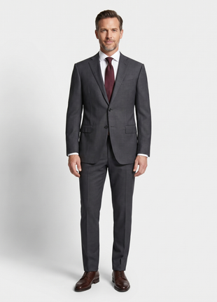 Corneliani Mens Charcoal Textured Fully-Canvassed Notch Lapels Classic Fit 2 Button Wool Suit - 42R