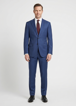 Corneliani Mens Solid Blue Fully-Canvassed Notch Lapels Classic Fit 2 Button Wool Suit - 42R