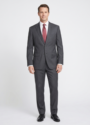 Boss Solid Charcoal Gray Notch Lapel Comfort fit Wool Stretch 2-Button Suit 42S