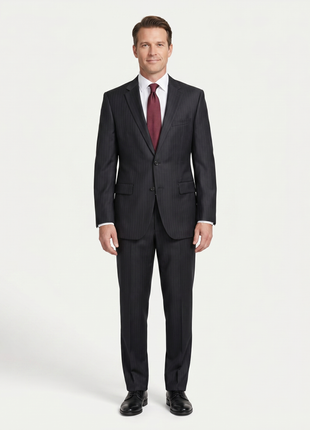 Boss Black Pinstripe Notch Lapel Modern Fit Wool 2-Button Suit 40R